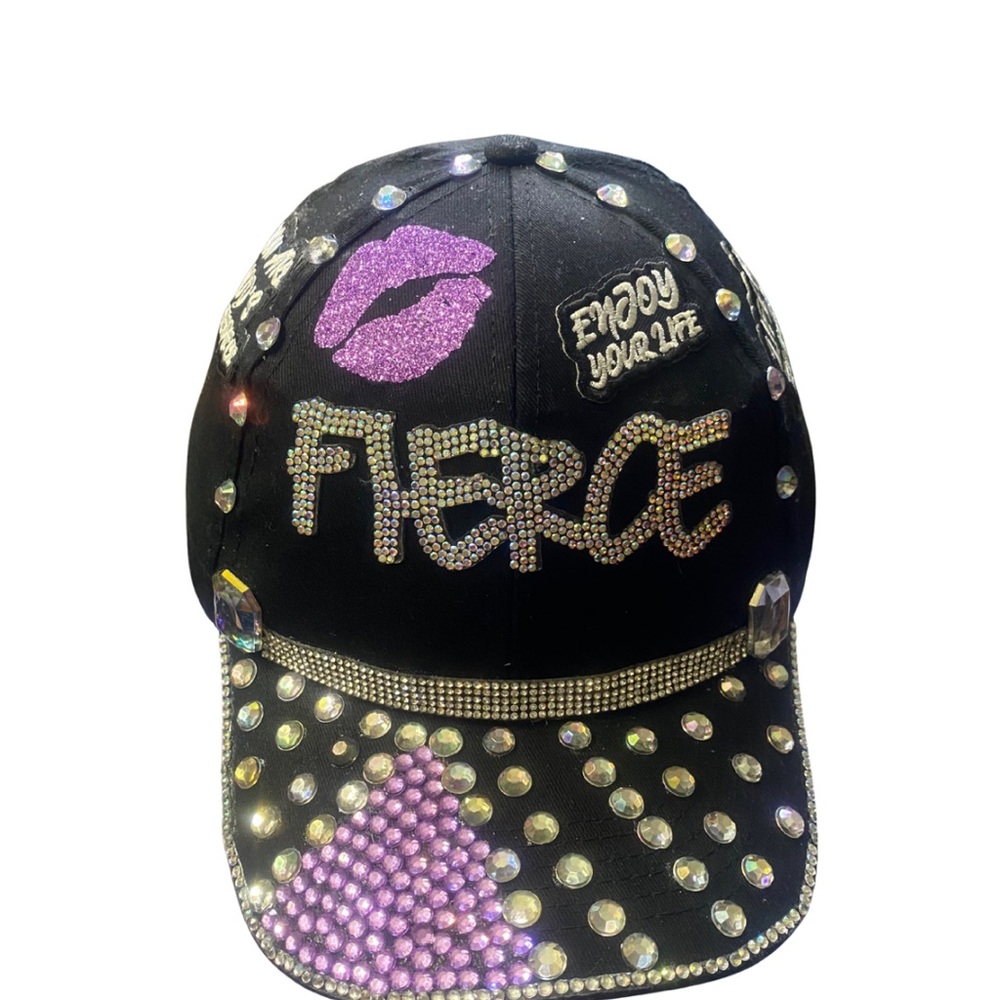 Black Rhinestone Embellished Cap
